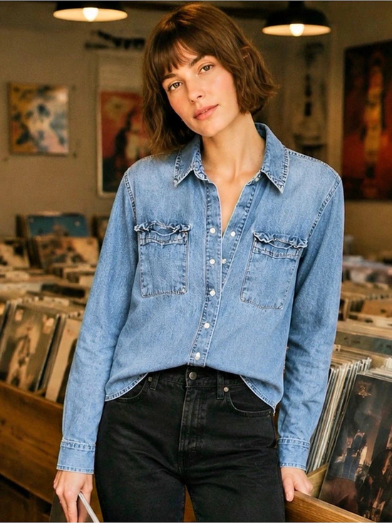 Dynamite Tops - Dynamite Blue Denim Button Down Shirt Like New